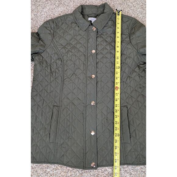 Croft & Barrow Women's Olive Green Quilted Coat Jacket Gold Snaps Size Large - Picture 4 of 8